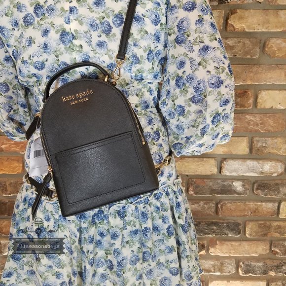 Kate Spade Mini Convertible Backpack BLACK Leather - Picture 8 of 12